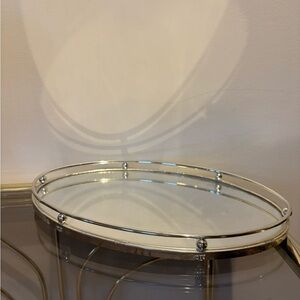 Mirrored Decorative Oval Tray - Silver